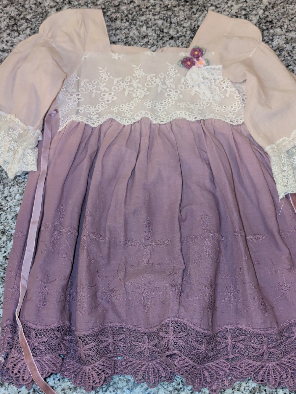Girls Lavender and Blush Lace-Trim Formal Dress